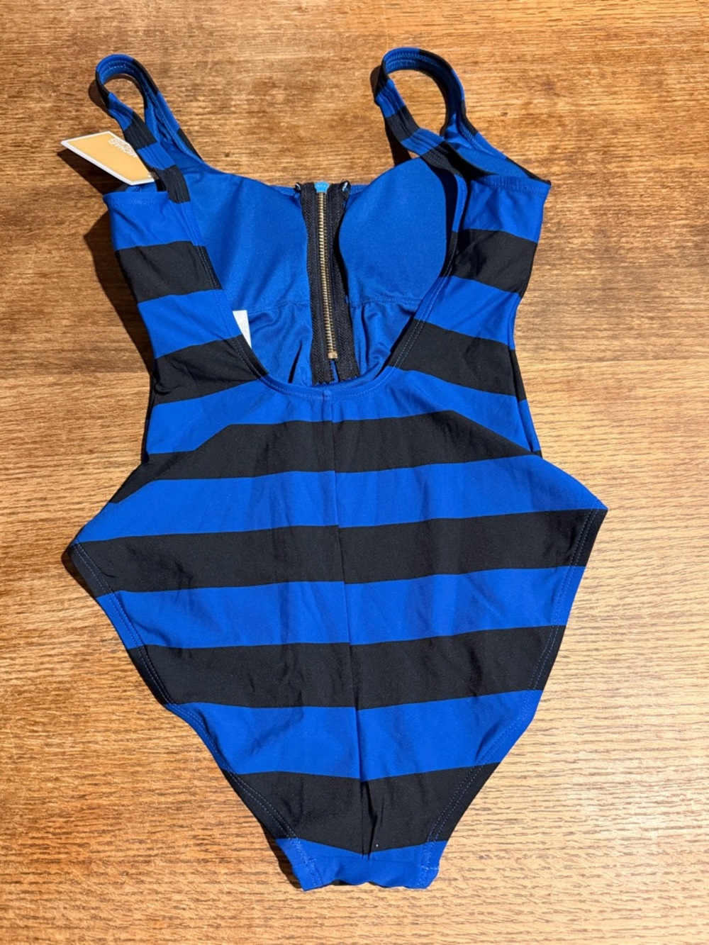 MICHAEL Michael Kors Blue and Black Striped One-Piece Swimsuit with Front Zip - Picture 3 of 8
